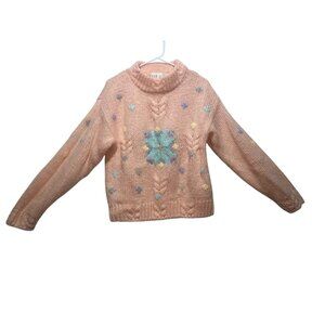 Rouge Helium Knit Sweater Womens Small Orange Vintage Snowflake Nordic Crew Beck